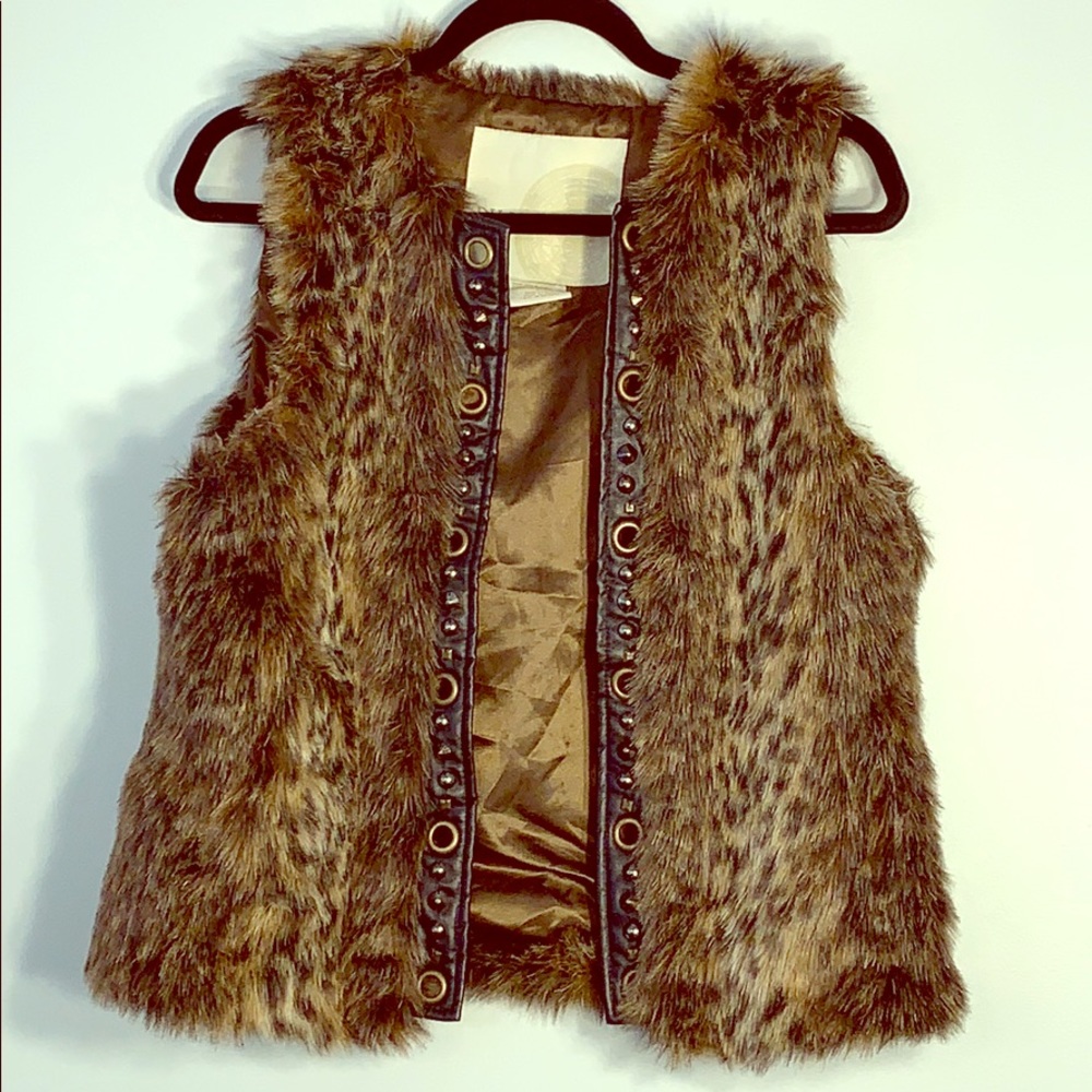 Du Monde Brown Faux Fur Vest Faux Studded